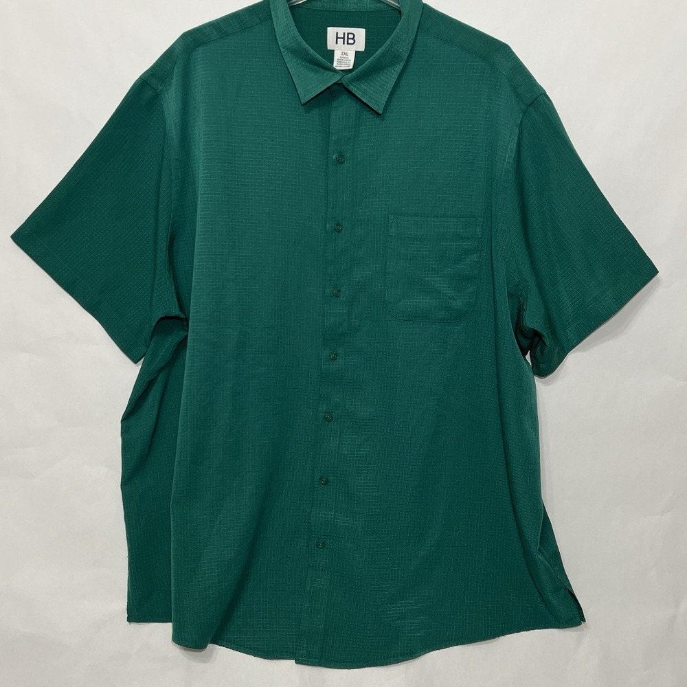 Harbor Bay HB Short Sleeve Dress Button Down Green Shirt Geometric Men Size 2XL
